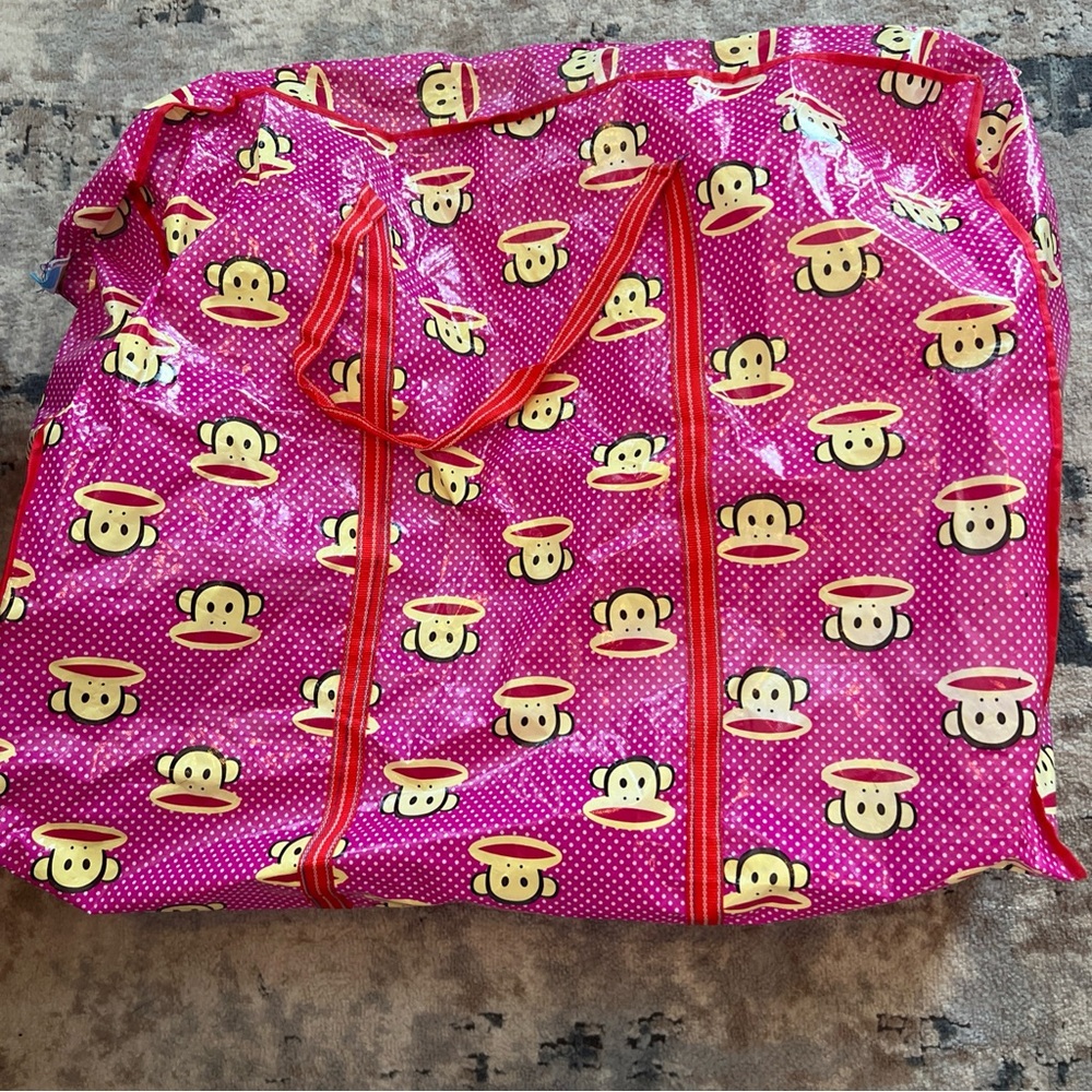 Paul Frank Folding Large Versatile Bag/storage Monkey Pink Polka Dot Used 30x30